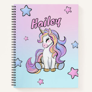 Custom Name Rainbow Unicorn Back to School Notebook