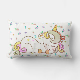 Custom Name Rainbow Unicorn Reversable Rosebuds Lumbar Pillow