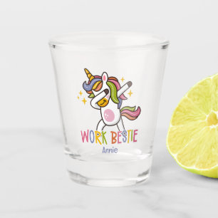 Custom Name Rainbow Unicorn Work Bestie Shot Glass