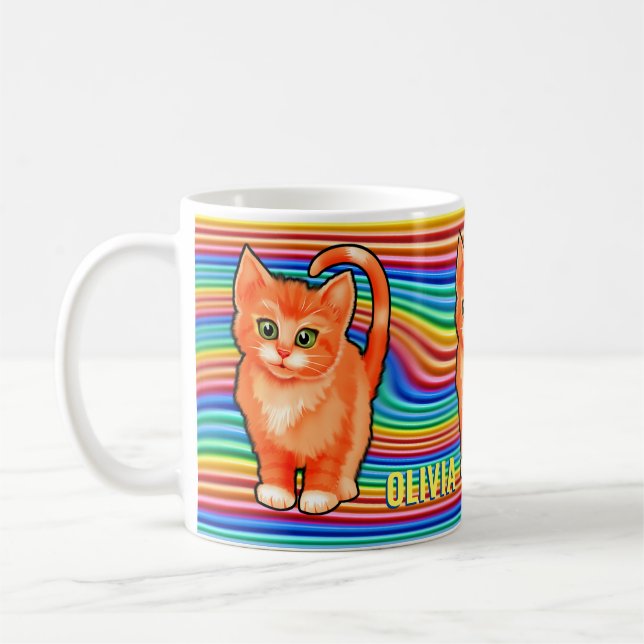 Custom name rainbows and kitten Mug. Coffee Mug (Left)