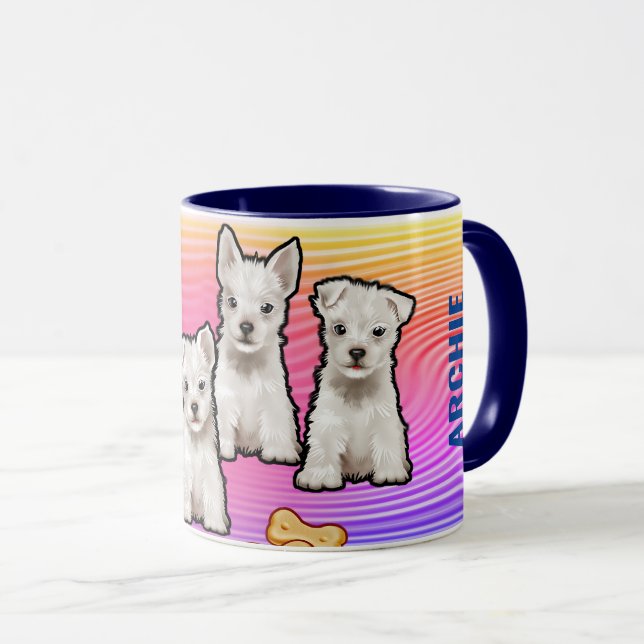 Custom name rainbows and pups Mug. Coffee Mug (Front Right)