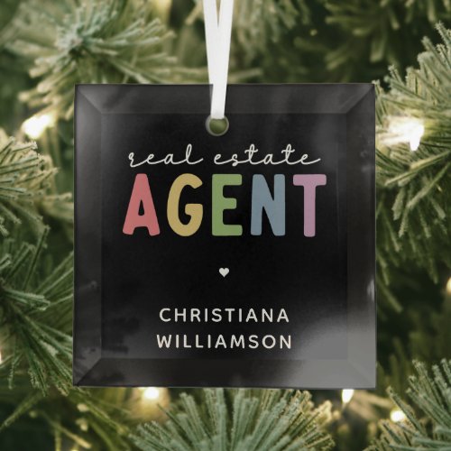 Custom Name Real Estate Agent  Realtor Gifts Glass Ornament