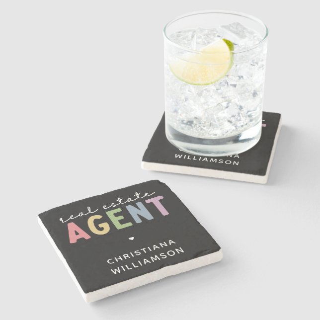 Custom Name Real Estate Agent | Realtor Gifts Stone Coaster (Side)