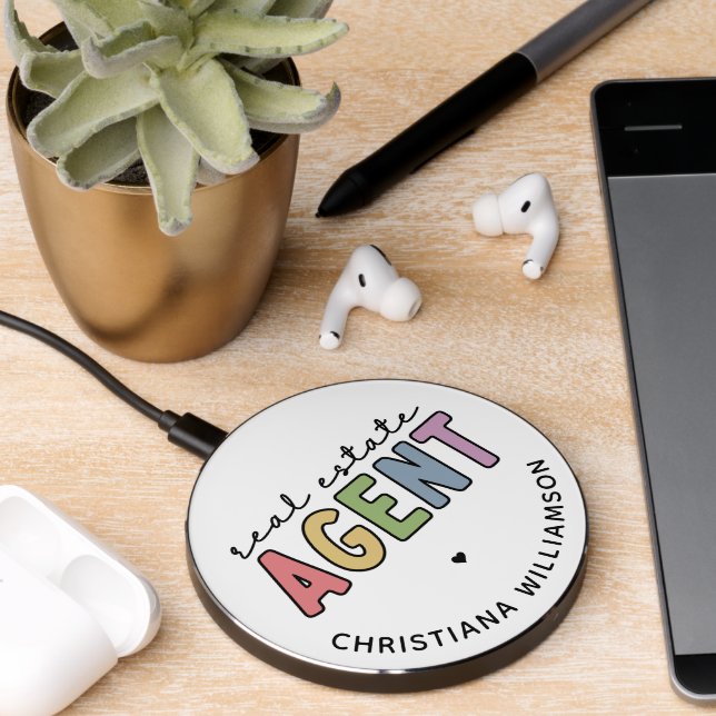 Custom Name Real Estate Agent | Realtor Gifts Wireless Charger (Desk 2)