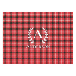 Custom Name Red and Black Plaid Christmas  Tablecloth