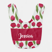 Custom name red and pink roses baby bib
