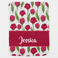Custom name red and pink roses baby blanket