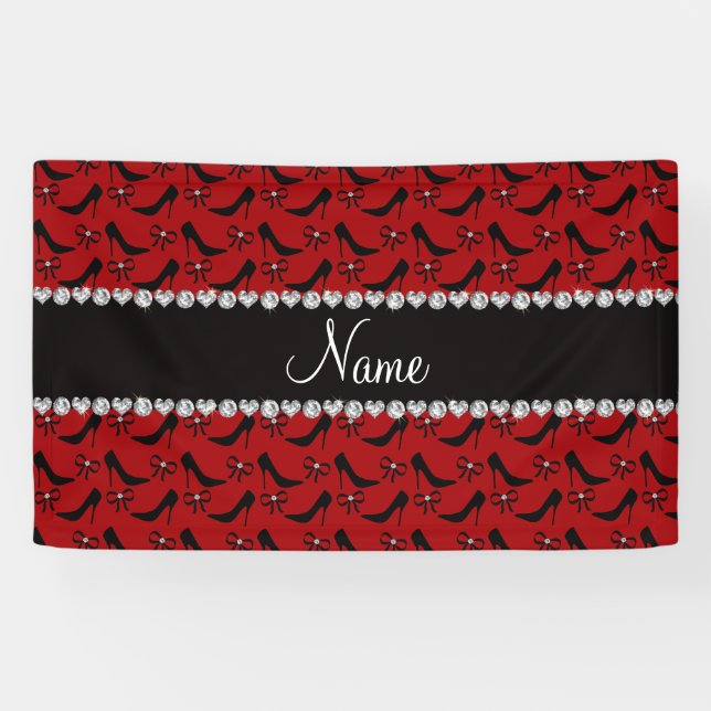Custom name red black high heels bow diamond banner (Horizontal)