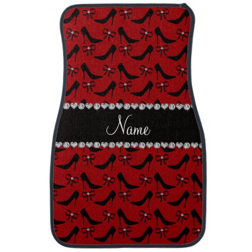 Custom name red black high heels bow diamond car floor mat