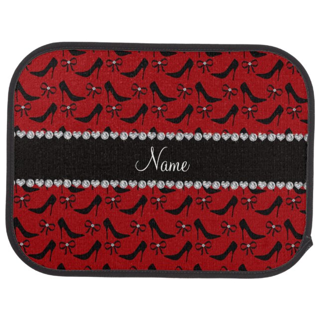 Custom name red black high heels bow diamond car mat (Rear)
