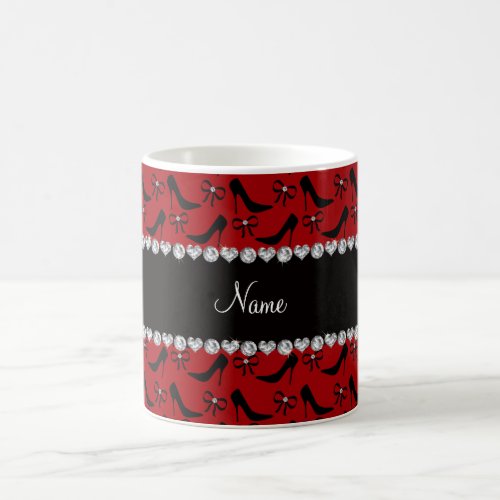Custom name red black high heels bow diamond coffee mug