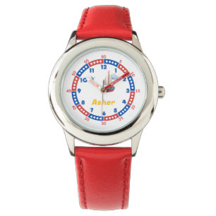 Custom Name Red & Blue Boat Yatch Boys Learning Watch