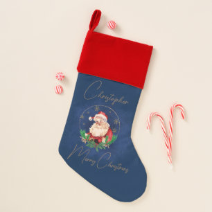 Custom Name Red Blue Classic Vintage Santa Claus Christmas Stocking