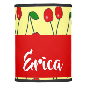 Custom name red cherries on yellow lamp shade
