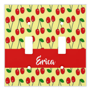 Custom name red cherries on yellow light switch cover