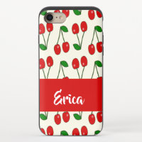Custom name red cherries on yellow iPhone 8/7 slider case