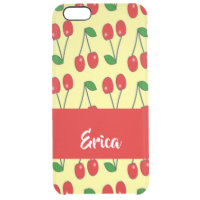 Custom name red cherries on yellow clear iPhone 6 plus case