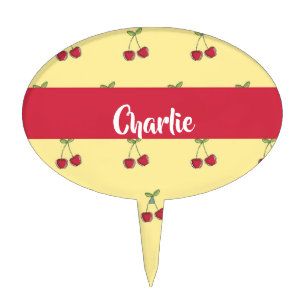 Custom name red cherries pattern cake topper