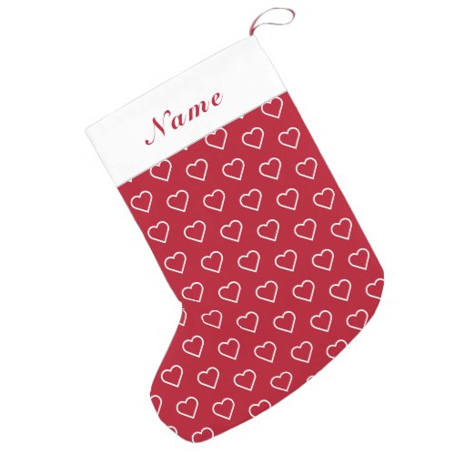 Custom Name Red Christmas Stocking with Hearts