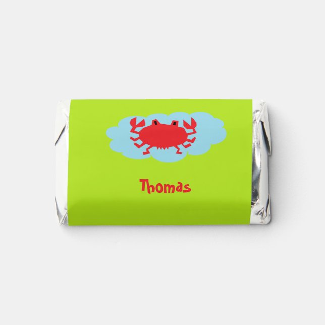 Custom name red crab on blue and green hershey's miniatures (Front)