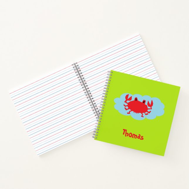 Custom name red crab on blue and green notebook (Inside)