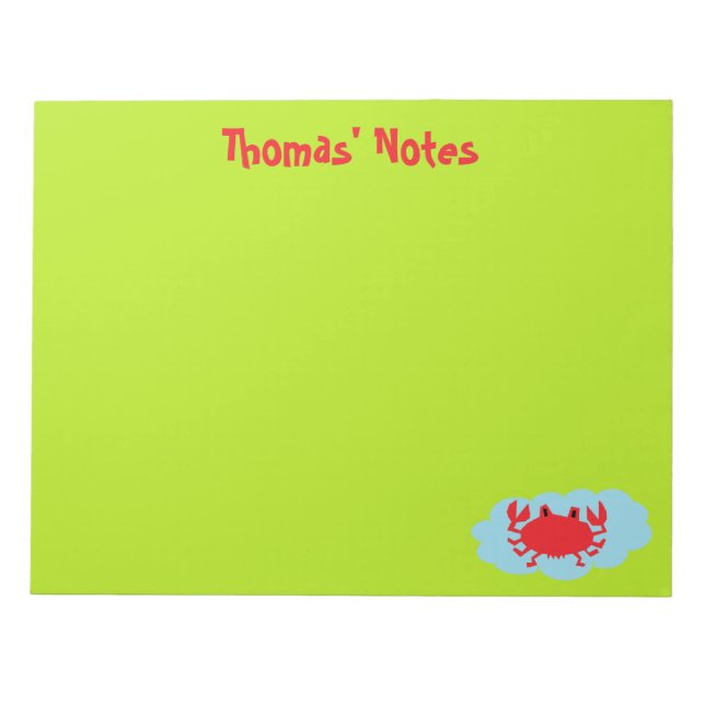 Custom name red crab on blue and green notepad (Front)