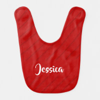 Custom name red diagonal plastic textured baby bib