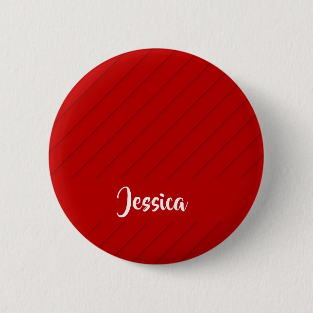 Custom name red diagonal plastic textured button (Front)