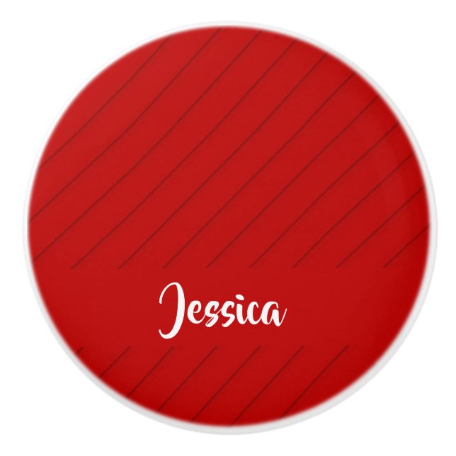 Custom name red diagonal plastic textured ceramic knob (Front)