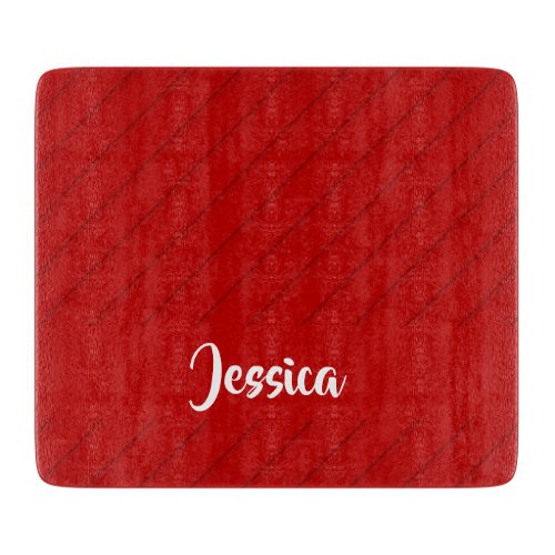 Custom name red diagonal plastic textured cutting board