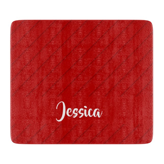 Custom name red diagonal plastic textured cutting board (Front)