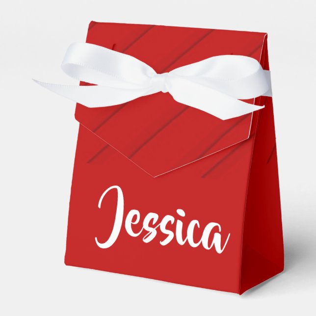 Custom name red diagonal plastic textured favor boxes (Front Side)