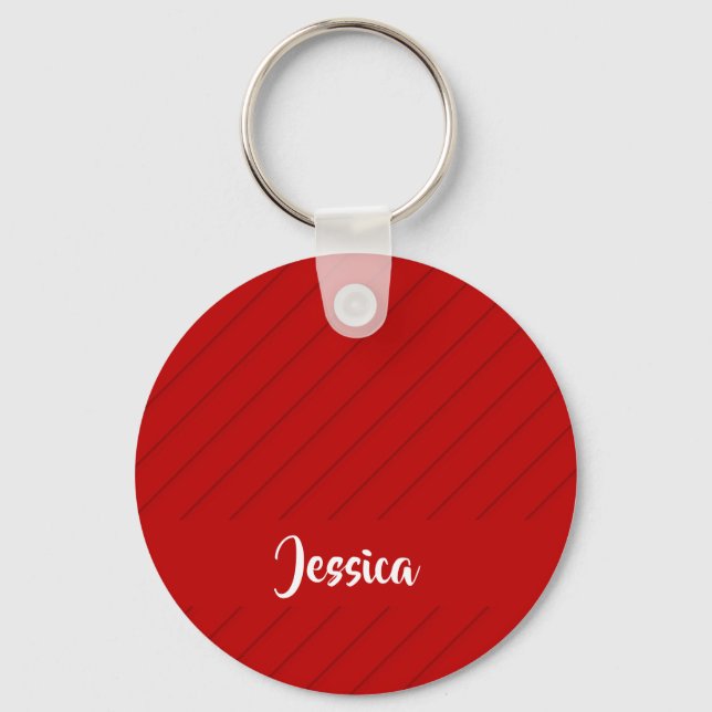 Custom name red diagonal plastic textured keychain (Front)