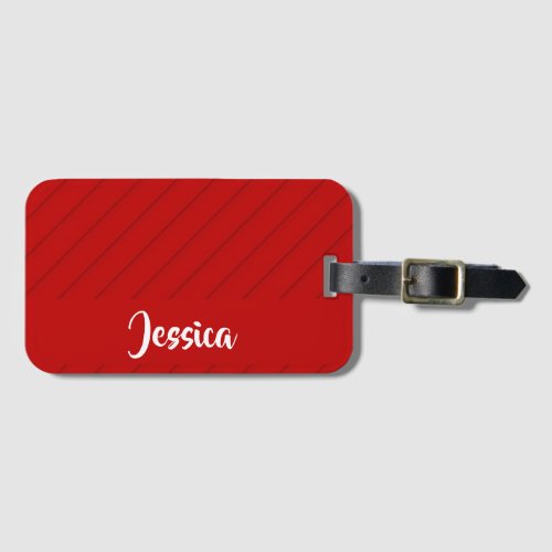 Custom name red diagonal plastic textured luggage tag