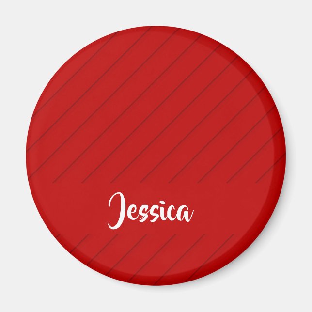 Custom name red diagonal plastic textured magnet (Front)