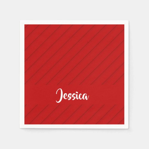 Custom name red diagonal plastic textured napkins