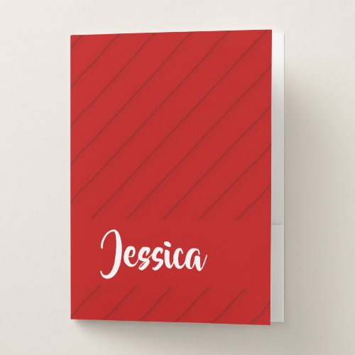 Custom name red diagonal plastic textured pocket folder