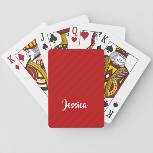 Custom name red diagonal plastic textured poker cards