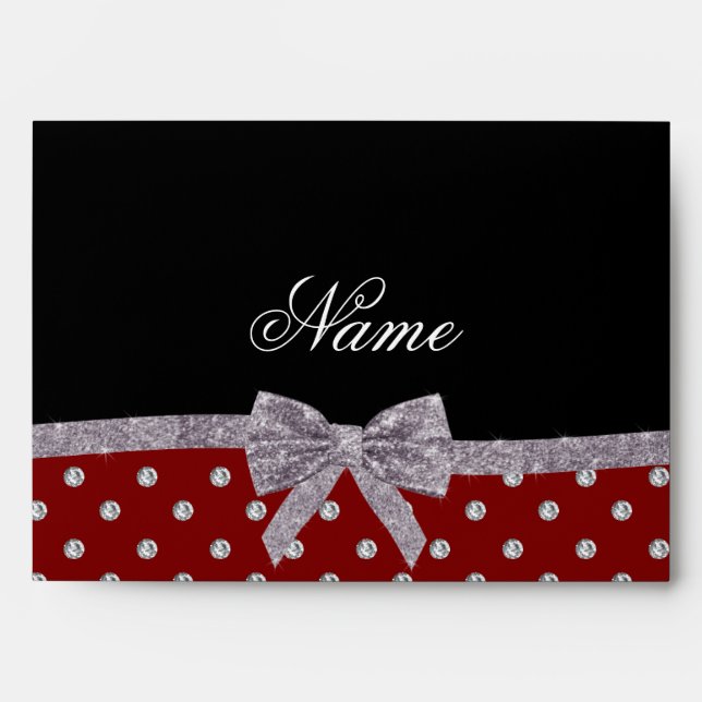 Custom name red diamonds glitter bow envelope (Front)