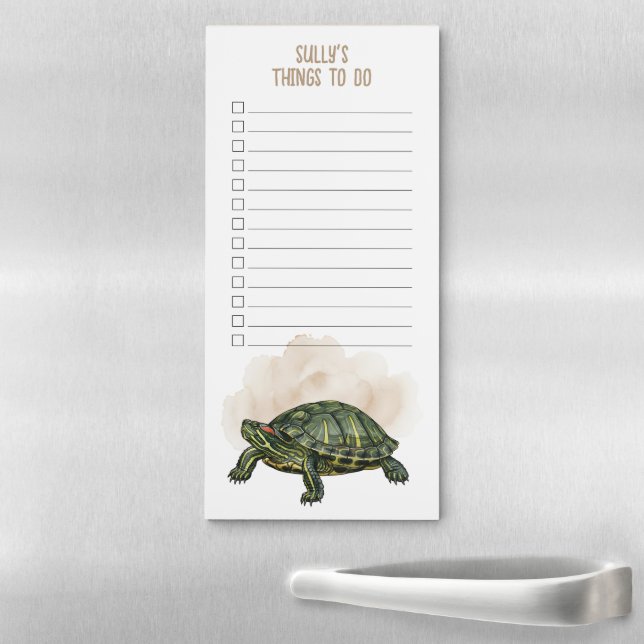 Custom Name Red Eared Slider Turtle Checklist Magnetic Notepad (In Situ)