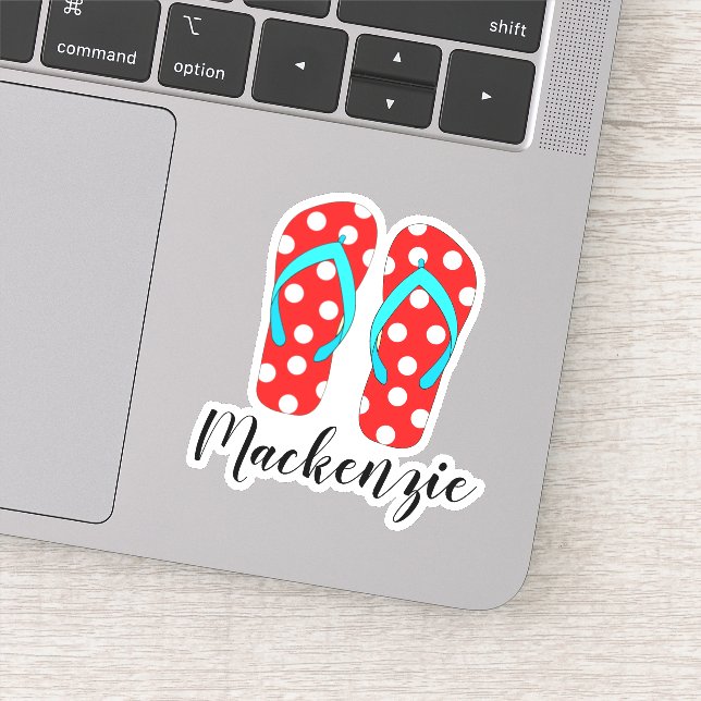 Custom Name Red Flip Flops Summer Beach  Sticker (Detail)