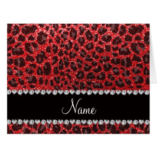 Custom name red glitter leopard spots cards (Front Horizontal)