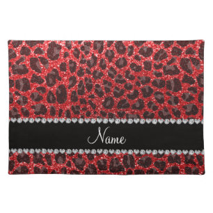 Custom name red glitter leopard spots cloth placemat