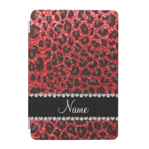 Custom name red glitter leopard spots iPad mini cover