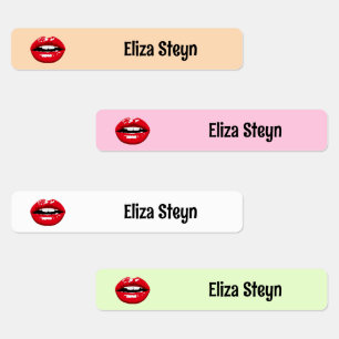 Custom name red glossy lips kids' labels