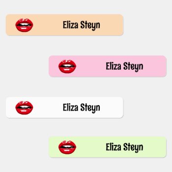 Custom Name Red Glossy Lips Kids' Labels by Teti_Bright at Zazzle