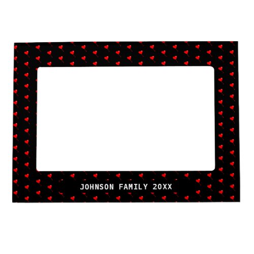 Custom Name Red Heart Balloon Pattern Black BKGD Magnetic Frame