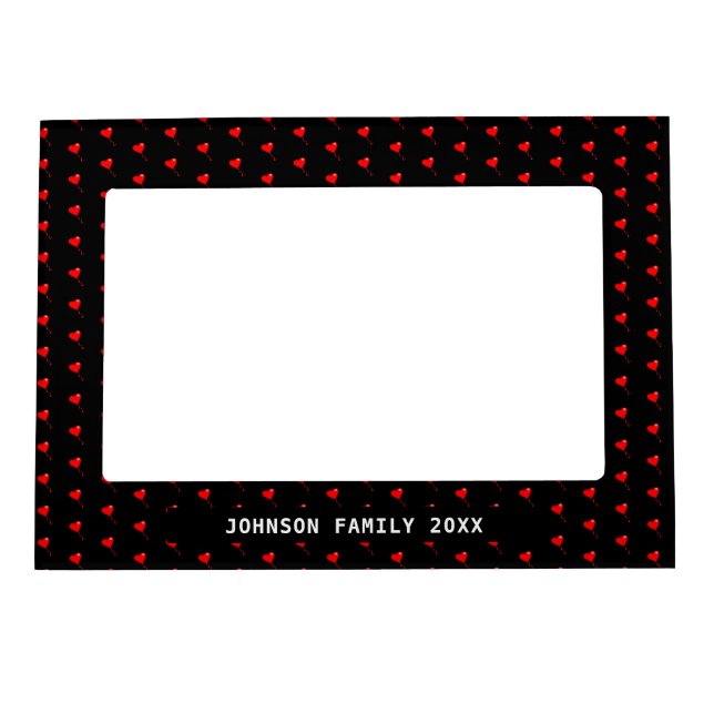Custom Name Red Heart Balloon Pattern Black BKGD Magnetic Frame (Front)