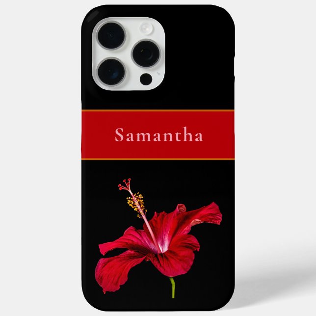 Custom Name Red Hibiscus Flower Side Tropical Case-Mate iPhone Case (Back)
