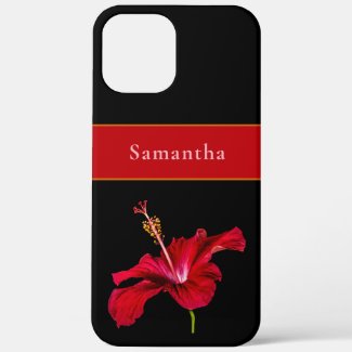 Custom Name Red Hibiscus Flower Side Tropical Case-Mate iPhone Case by Sandyspider